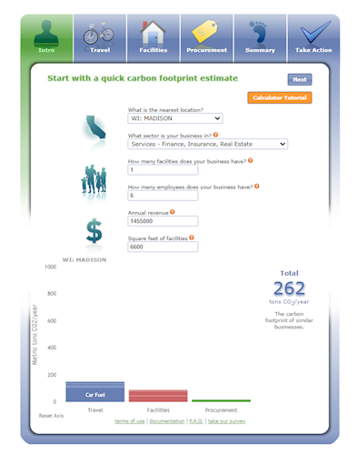 screenshot of carbon calculator