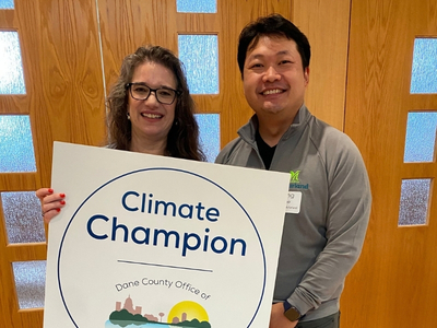 Photo of 2026 Climate Champion with Dane County Executive Melissa Agard