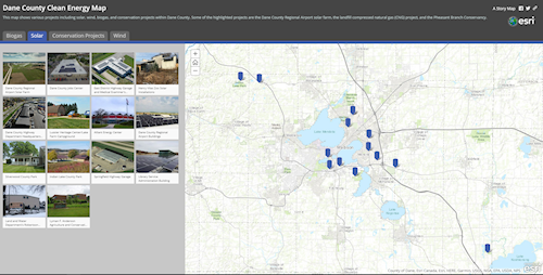 Map of Dane County, showing solar installations.