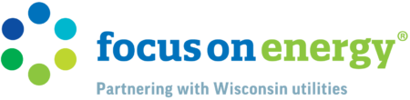 focus on energy logo in blue and green letters