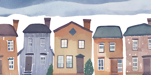 watercolor row of houses